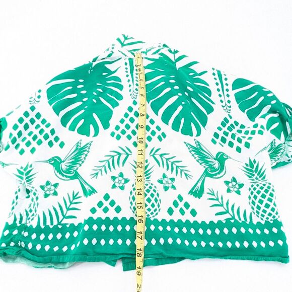 Sunburst Kiss White Green Tropical Button Up Short Sleeve Cropped T-Shirt Size M - Picture 4 of 6